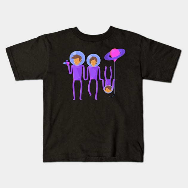 illustration of a family of tourists in outer space Kids T-Shirt by pencildog